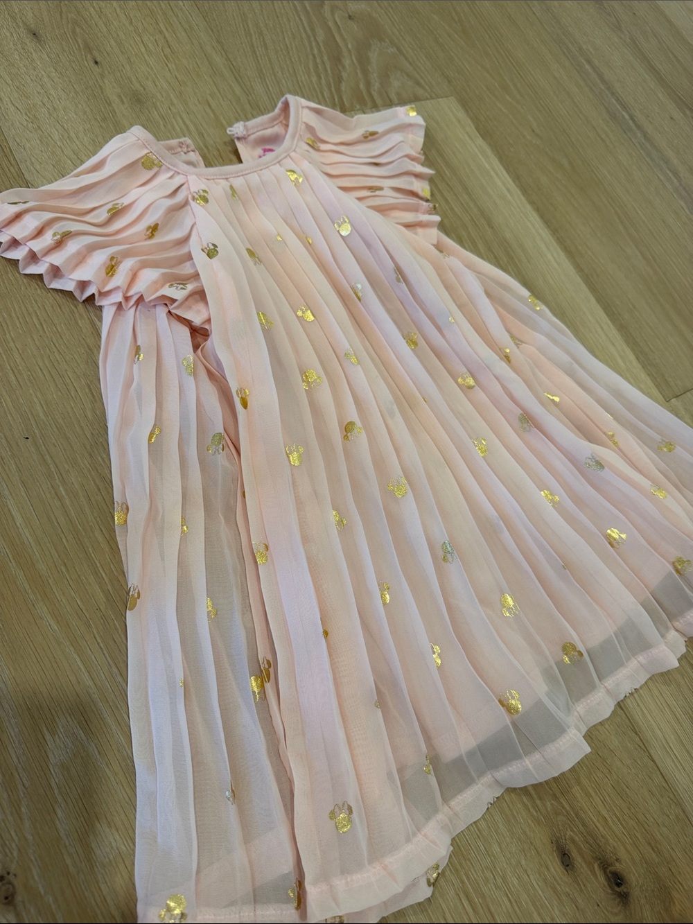 Disney Minnie Mouse Pink Pleated Girl's Dress with Gold Foil Accents 3T
